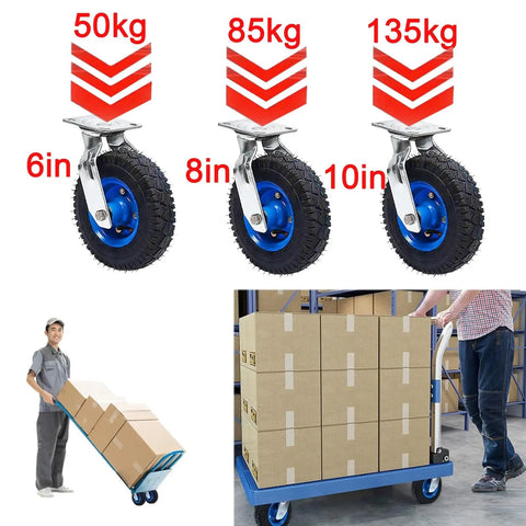 Tough As Nails Heavy Duty Industrial Caster Wheels Top Plate Swivel Casters With Brakes For Furniture And Workbench Sizes 6, 8, 10 inch