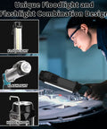 Individual using 2000 Lumen LED Work Light With 25W Flood Beam for car repairs under the hood, demonstrating product's versatility.