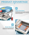 Pro Grade Vacuum Forming Machine 110V Lab Equipment with high precision and even heating features displayed.