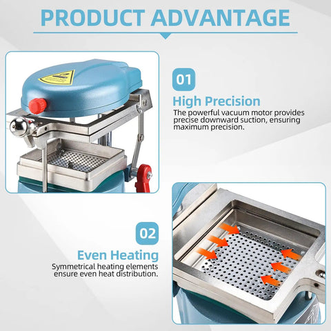 Pro Grade Vacuum Forming Machine 110V Lab Equipment with high precision and even heating features displayed.