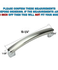 WB15X10278 Microwave Oven Door Handle Replacement with dimensions, fits GE models, stainless steel finish