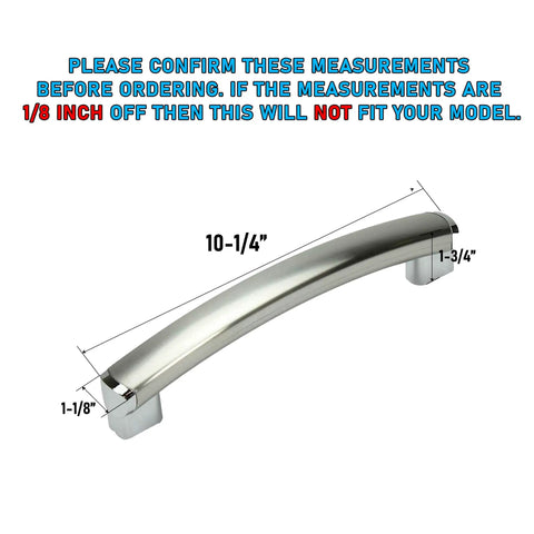 WB15X10278 Microwave Oven Door Handle Replacement with dimensions, fits GE models, stainless steel finish