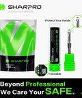 Packaging and product view of Sharpro router bit with safety features highlighted.