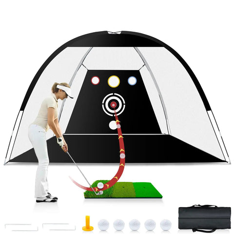 10x7ft Golf Practice Net With Tri Turf Mat And Target All In One Setup Including 5 Practice Balls And Carry Bag