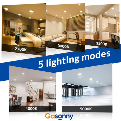 Five lighting modes of Six Pack 4 Inch Ultra Thin LED Recessed Ceiling Lights With Junction Box 2700K to 5000K CCT selectable