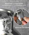 Heavy Duty 304 Stainless Steel Storage Bucket With Secure Airtight Lids For Bulk Rice Grains Coffee Beans Dog Food And Liquids Commercial Grade Kitchen Setup Hella Tough 16.9 Gallon Capacity No Mess - Close-up of secure locking mechanism.