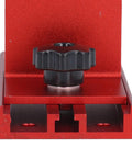 Close-up of Workhorse Aluminum Alloy Sharpening Jig For Bench Grinders with sturdy black clamp for angle adjustment.
