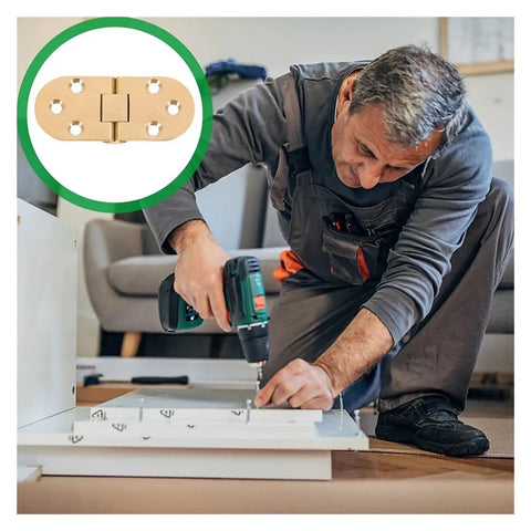 Man installing Rock Solid Adjustable Hinges For Doors And Folding Tables Featuring Heavy Duty Silent Movement using a drill.