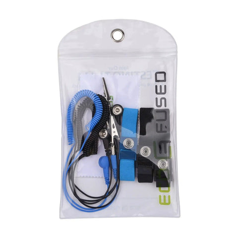 Packaged set of 3 reusable anti-static wrist straps, 2 black and 1 blue, with grounding wire and alligator clip for electronic safety.