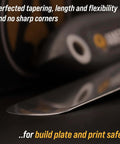 Close-up of Durable 3D Print Removal Tool Kit with Pro Grade Comfort Grips and Hardened Blades showing knife edge for print safety.