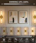 Battery Operated Wireless Wall Sconces With Remote 2 Pack Gold Dimmable Glass Wall Lights With Timer 3000K Warm White