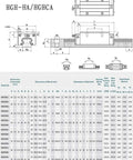 Technical drawings and specifications for Beefy Square Linear Guide Rail Kit 1000mm with Two HGH20CA Carriages HGR20 Set.