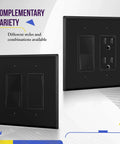 Decorator Two-Gang Wall Plate For Light Switch Or Receptacle Black Unbreakable Polycarbonate Thermoplastic UL Listed 8832 BK