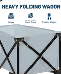 Beast Of A Heavy Duty Collapsible Wagon With Brakes For All Terrain Use, Handy Utility Cart, blue, steel frame, close-up view.