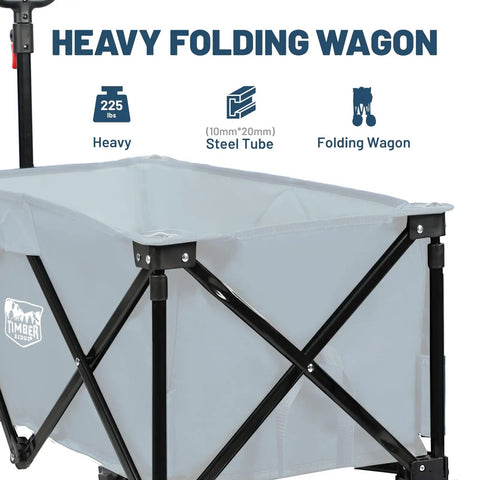 Beast Of A Heavy Duty Collapsible Wagon With Brakes For All Terrain Use, Handy Utility Cart, blue, steel frame, close-up view.