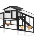 65.3 Inch Long Wooden Chicken Coop And Run For One To Two Chickens With Nest Box Tray And Perches Indoor Outdoor Pet Hutch For Backyard Combinable Black
