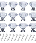 12 Pack Diamond Shaped Crystal Glass Drawer Knobs 30mm Cabinet Pull Handles in Silver Finish with screws for Dresser use