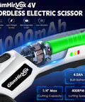 GlimHirVox Electric Box Cutter For Cardboard With Safety Lock And Led Light Cordless Scissors showcasing rechargeable battery and motor.