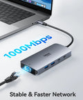 Triple 4K USB C Docking Station With Dual HDMI And DisplayPort, 1Gbps Ethernet, 100W PD, USB 3.0 Hub For Laptops connected to a laptop