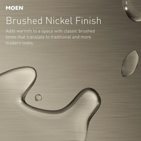 Close-up of brushed nickel finish texture with water droplets highlighting the material design.