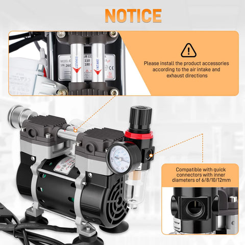 Front view of a two-head oil-free laboratory vacuum pump with pressure gauge and oil–water separator.