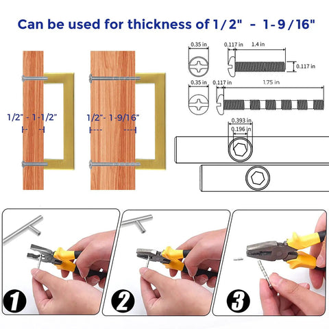 Instruction diagram for installing 40 Pack Three And Three Quarter Inch Square Cabinet Handles In Brushed Brass Finish With Stainless Steel Build, Three And Three Quarter Inch Hole Center, Modern Kitchen Cabinet Pulls To Dress Up Cabinets, Drawers And Doors