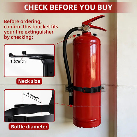 Heavy Duty Fire Extinguisher Bracket Set Of Five For Easy Wall Mounts In Home, Vehicle, And Boat, Black Rust Resistant Steel