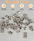 Heavy Duty M6 T Nut Screw Kit For 3030 3060 Aluminum Extrusion 100 Pieces showing nickel plated T-nuts on display