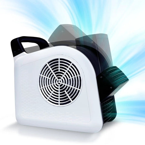 White 12-inch Air Mover Blower Fan With Three Speeds And Two AC Outlets, portable heavy-duty ventilator for drying in garages and kitchens
