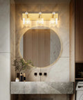 Crystal 3 Light Vanity Light With Gold Finish For Bathroom, Over Mirror Modern Wall Sconce Fixture, illuminating bathroom mirror