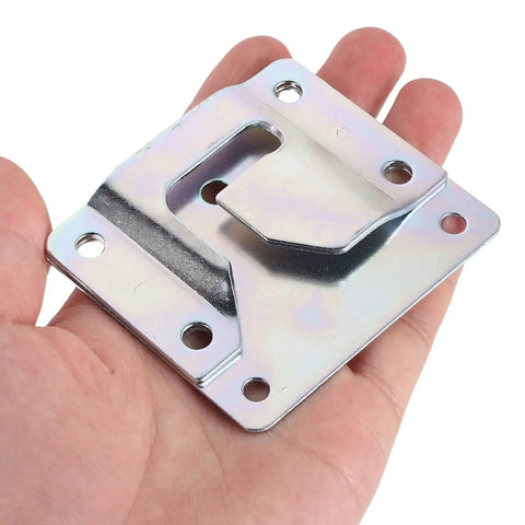 Close-up of steel bracket from Six Set Couch Connector Kit For Sectionals With Steel Interlocking Brackets And Metal Attachment Hooks