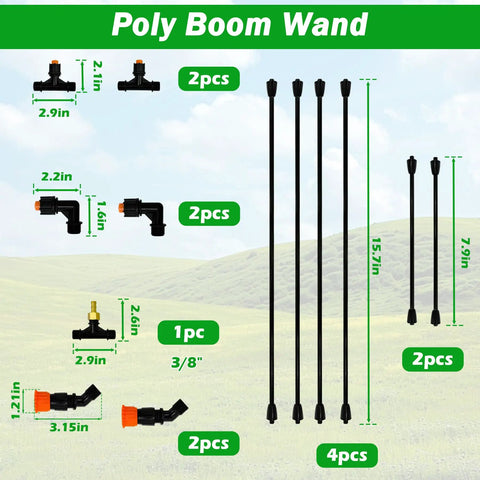 Diagram of Four Nozzle Sprayer Boom Kit With Three Eighths Inch Brass Fitting, showing multiple components and sizes.