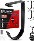 Heavy Duty Bike Hooks For Garage Ceiling Mount Rack Six Pack Add On Storage Flat Hook Accessory shown with packaging and components