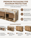 66 Inch Freestanding Double Sink Bathroom Vanity With Led Mirror And Textured Wood Finish packaging details showing foam protection and wooden crate.