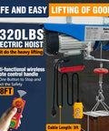 Bigorenda 1320Lb Electric Hoist With Wireless Remote And Wired Control, showing motor and remote for easy lifting.