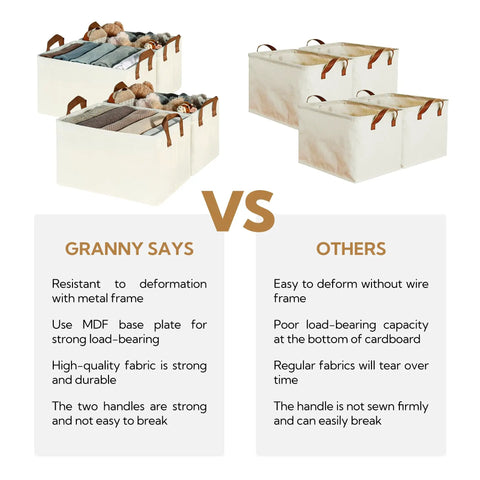 Comparison of collapsible closet storage baskets with metal frame for upright shelves, large linen look fabric organizer bins for clothes, 4 pack.