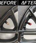 Before and after comparison of wheel with Four Pack Tire Valve Stem Caps For Cars SUVs Trucks Bikes And Motorcycles Universal Fit Red Protect Valves From Water Dust And Sand With Easy Hand Tightening Durable Exterior Caps That Add Style To Your Wheels