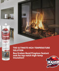 High Temp Fire Sealant Caulk For Ovens, Stoves, And Chimneys, 2732F Heat Resistance tube in front of a burning fireplace