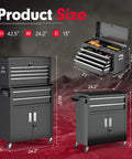 Product dimensions of Eight Drawer Rolling Tool Chest With Locking Detachable Cabinet Built Tough Heavy Duty Steel Tool Cart On Wheels With Liner And Hooks Garage Ready For Workshop Or Warehouse Durable Black Finish.