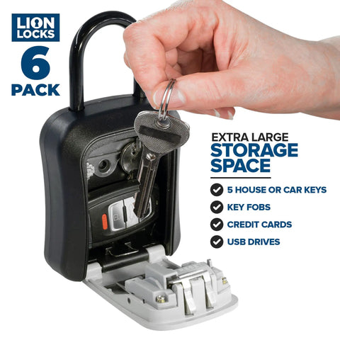 Rock Solid Key Lock Box Safe With Combination For Real Estate Home Car And Vacation Rentals Waterproof Key Safe Made From Heavy Duty Aluminum Alloy And Steel Easy Install Pack Of Six showing open compartment with keys