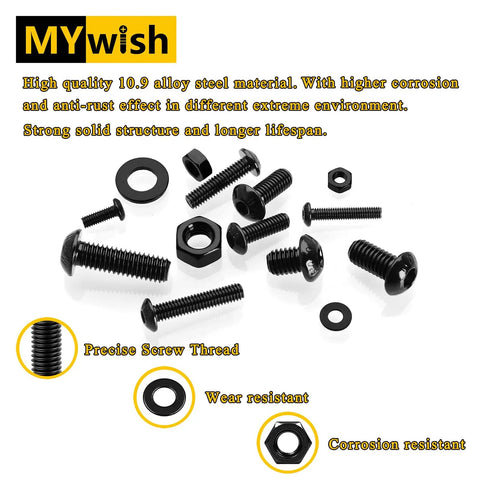 M6 Hardware Kit 240 Pieces Built Tough Alloy Steel Nuts Bolts With Button Head Socket Cap Bolts Flat Washers And Hex Wrenches