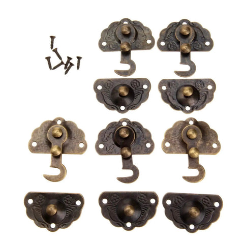 Five Piece Iron Vintage Key Hasp Lock Kit for Wooden Boxes, Old School Buckle Latch Clasp 44x34mm with screws visible.