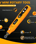 4V Cordless Mini Rotary Tool Kit 23000RPM with LED, Type-C Charging, Orange with 5-speed controls for DIY projects