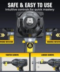 Pro Level Bad Boy 1/2 Inch Cordless Impact Wrench 1328 Ft Lbs Peak Torque Brushless Motor controls for forward and reverse rotation.