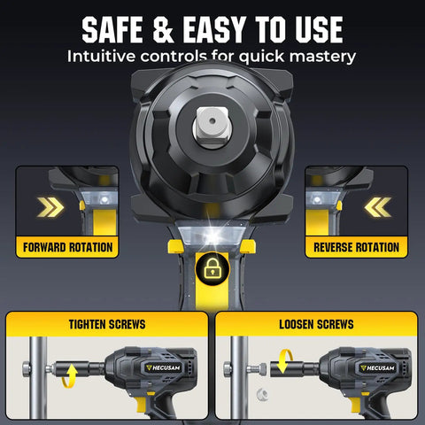 Pro Level Bad Boy 1/2 Inch Cordless Impact Wrench 1328 Ft Lbs Peak Torque Brushless Motor controls for forward and reverse rotation.