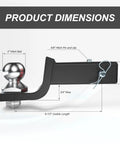 Drop Trailer Hitch Ball Mount Kit For 2 Inch Receiver With 2 Inch Ball And Five Eighth Inch Hitch Pin Kit Fits 2 Inch Hitch Receiver 7500 Lbs Capacity Matte Black product dimensions with labels for hitch ball and pin.