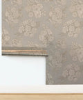 Top Shelf Vintage Peony Silver Metallic Wallpaper Featuring Smooth Fabric Texture And Eco Friendly Design For That Dreamy Room Glow Up and Easy Paste On Wall Install With Durable Build And Class A Rated For Sharp Home Vibes, showing floral patterns.
