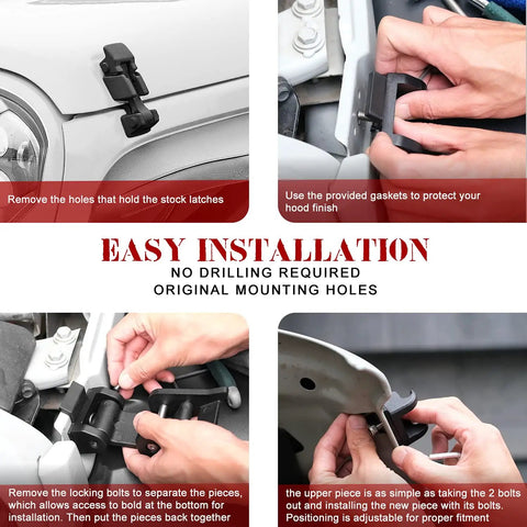 Installation guide for Jeep Hood Latches Aluminum Hood Catch For Wrangler JK JKU JL JLU Gladiator 2007 Through 2025 Pair