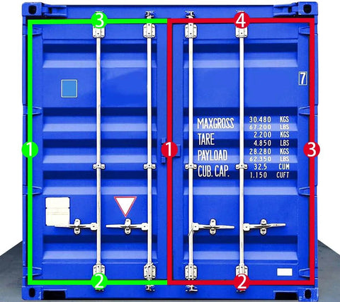 Front view of shipping container door seal kit with rubber gaskets for 8 ft 6 in left-hand high-cube container