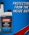 Marine Fuel System Treatment 32 Oz For Boats And Watercraft bottle with label and protection from the inside out message.